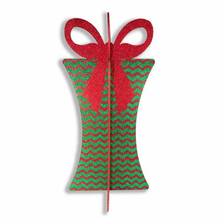 QUEENS OF CHRISTMAS 3D-GIFT-31-RE-GR 31 in. 3D Christmas Gift Box, Red & Green 3D-GIFT-31-RE/GR